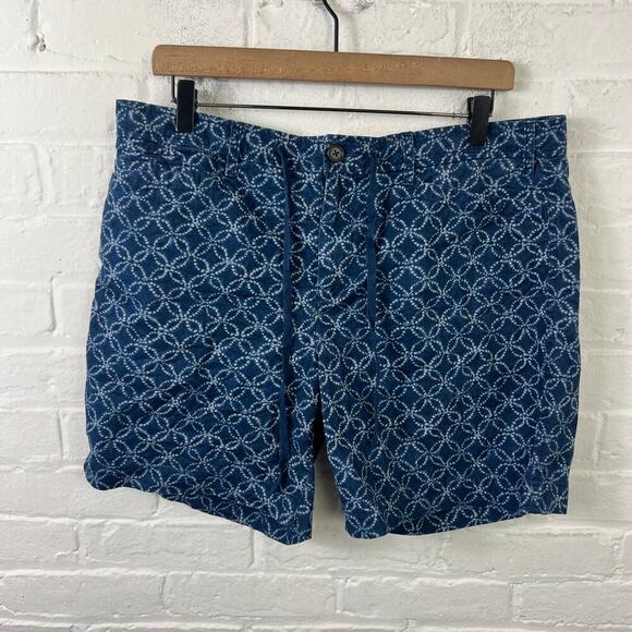 Lauren Ralph Lauren Men's Geometric Drawstring Chino Shorts Blue White Size 12 - Picture 1 of 4